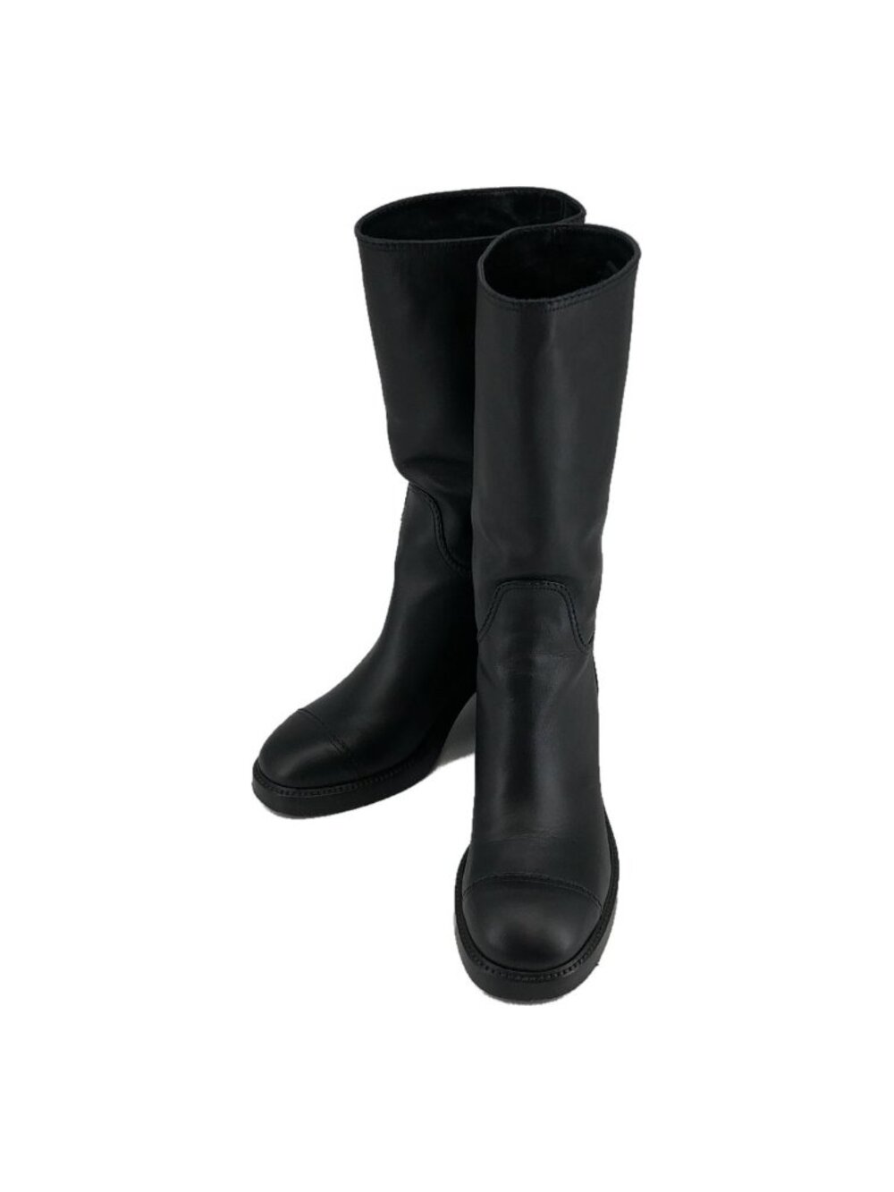 Chanel CC Logo Leather Boots 38C Black